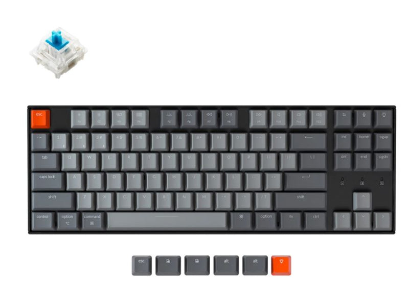 Keychron K8-B2, 80% TKL Layout 87 Keys, Blue Switch, RGB, Gateron G Pro, Mechanical Wireless Keyboard