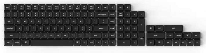 Keychron Double Shot Low Profile PBT Keycap Full Keycap Set - White on Black