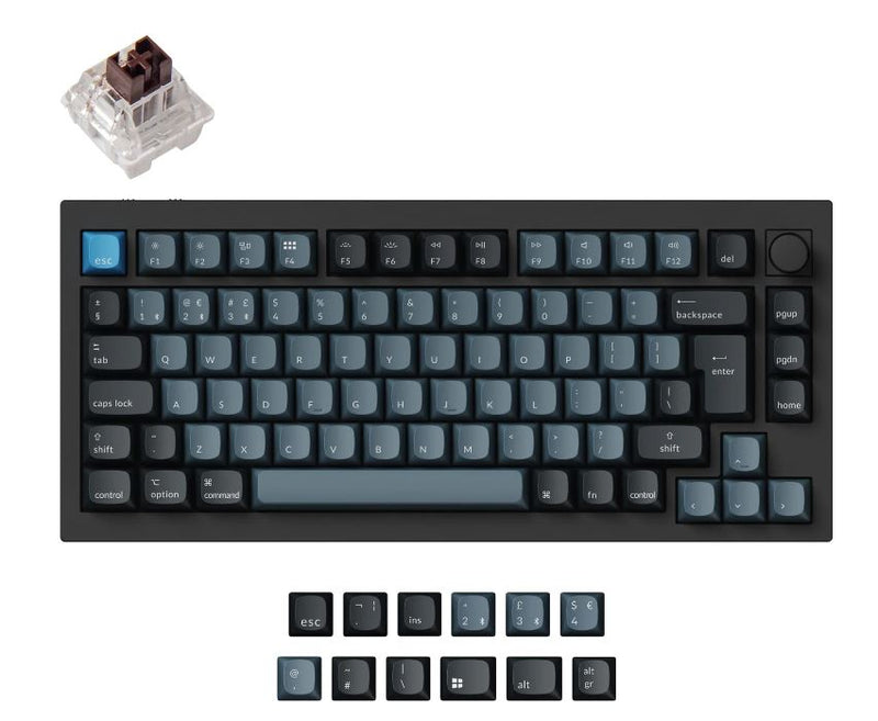Keychron Q1P-M3, 75% Layout 81 Keys, Brown Switch, Black Frame, RGB, Hot-Swap, QMK, Keychron K Pro, Wireless Keyboard, With Knob