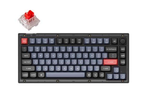 Keychron V1-C1, 75% Layout 84 Keys, Red Switch, RGB, Frosted Black Frame, Hot-Swap, QMK, Keychron K Pro, Mechanical Wired Keyboard, With Knob