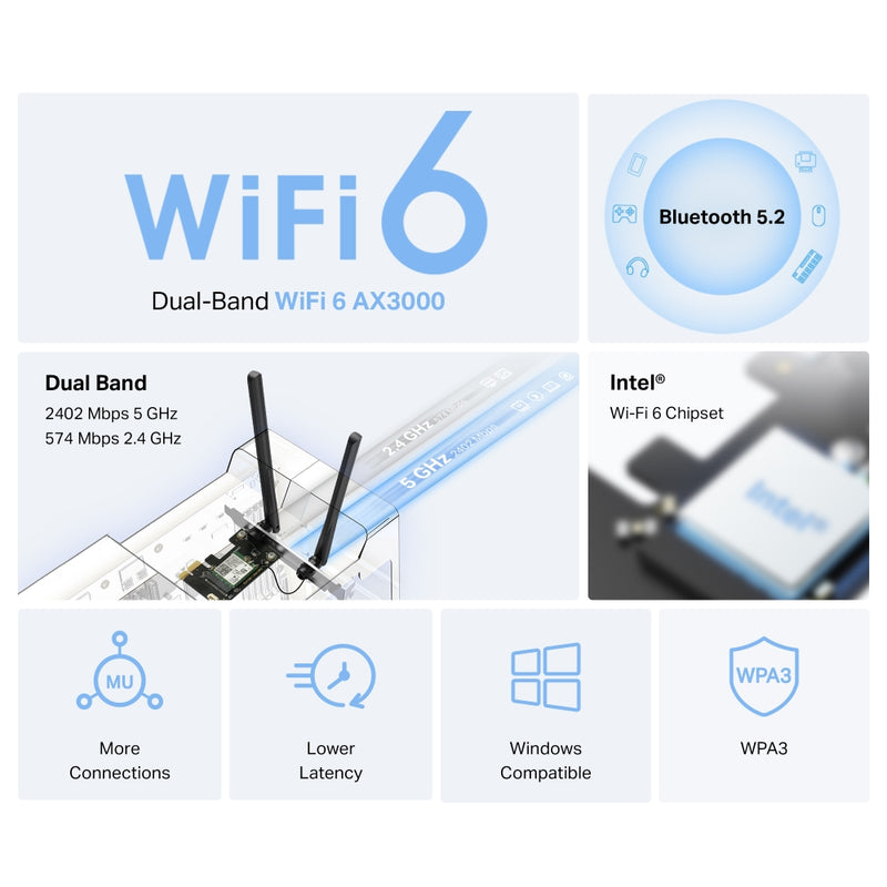 Mercusys AX3000 Dual-Band Wi-Fi 6 Bluetooth PCI Express Adapter