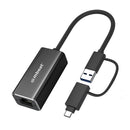 mbeat USB to Ethernet Adapter, 2-in-1 USB 3.1 Gigabit LAN Adapter with USB-C Converter