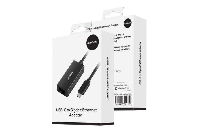 mbeat USB-C to Gigabit Ethernet (RJ45) LAN Adapter - Black