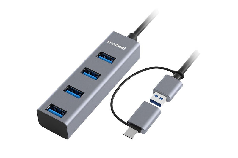 mbeat 4-Port USB3.0 Hub with USB-C Converter - Space Grey
