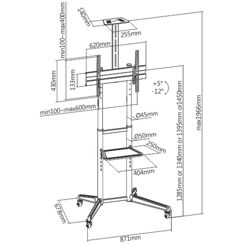 VERSATILE & COMPACT STEEL TV CART Support 37-70 inch TV 50KG