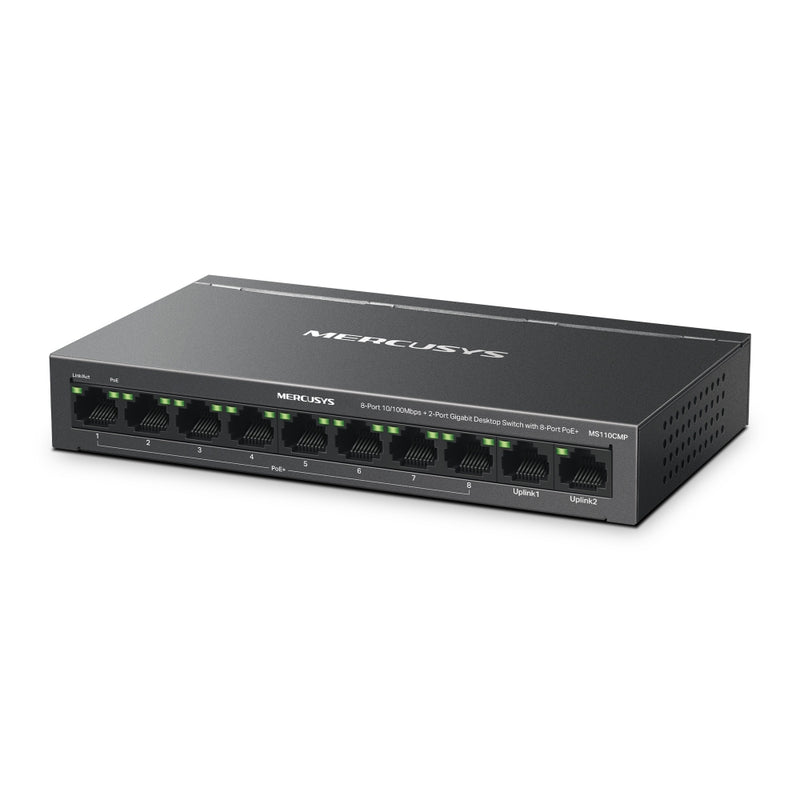 Mercusys MS110CMP, 8-Port 10/100 Mbps + 2-Port Gigabit Desktop Switch with 8-Port PoE+