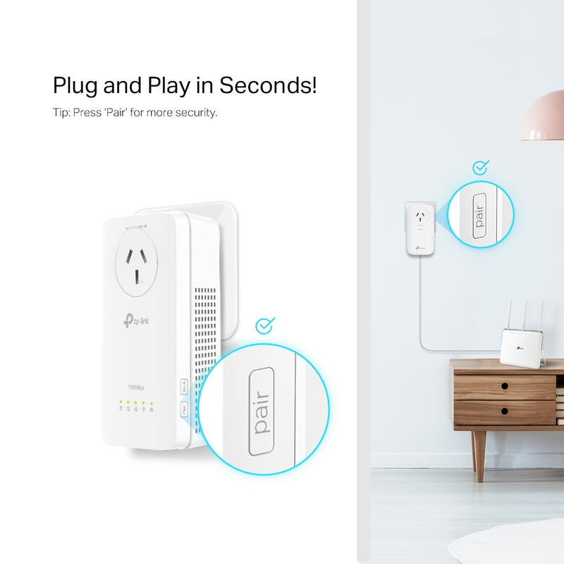 TP-Link TL-WPA8631P KIT AV1300 Wi-Fi Passthrough Range Extender Powerline