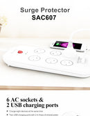 Huntkey SAC607 6 Outlet Surge Protected Powerboard with Two powered USB ports (2.4 AMP Combined)