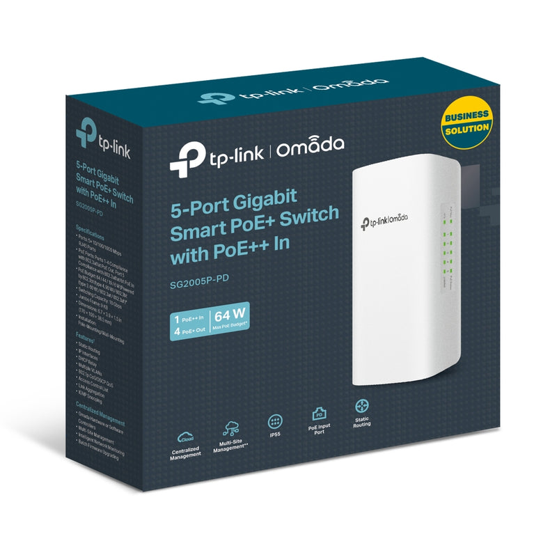 TP LINK Omada 5-Port Gigabit Smart Switch with 1-Port PoE++ In and 4-Port PoE+ Out
