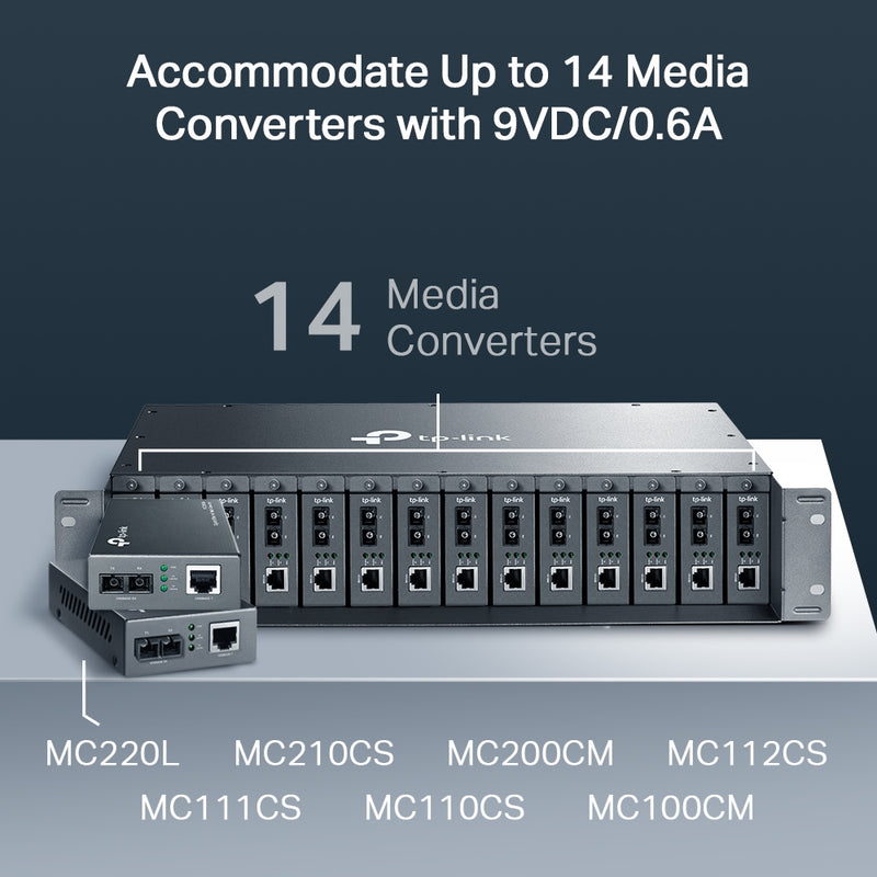 TP-Link 14-slot Unmanaged Media Converter Chassis, Single Power Supply