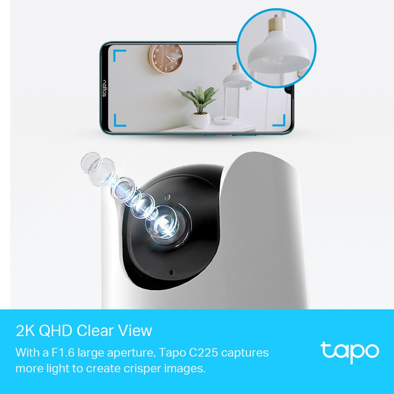 TP-Link Tapo C225 Pan/Tilt AI Home Security Wi-Fi Camera, 360° horizontal view, 2K QHD, POWER : AC Adapter