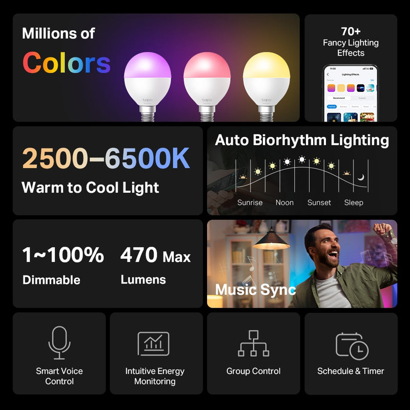 TP-Link Tapo L430P, Smart P45 Light Bulb, Multicolour