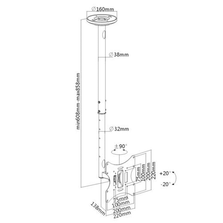 Bracom LCD Ceiling Bracket Vesa 50/75/100/200m up to 37"