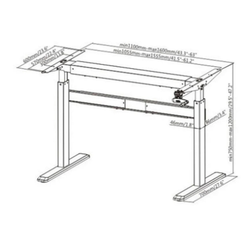 Bracom height adjustable standing desk H: (750mm-1200mm) W:1500mm