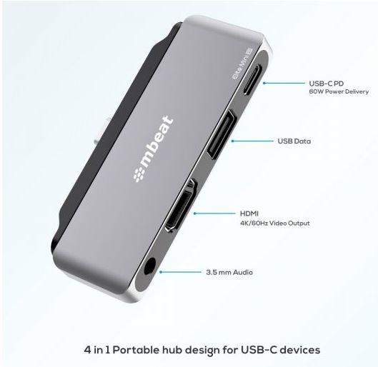 mbeat Elite Mini P6 4-in-1 USB-C Portable Hub
