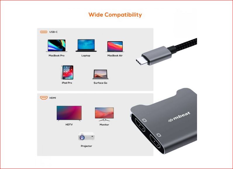 mbeat Tough Link USB-C to Dual 4K HDMI Adapter - Space Grey