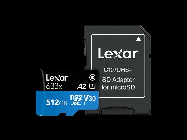 Lexar 512GB Class 10, A2, UHS-I (U3), V30, up to 100MB/s read, up to 70MB/s write