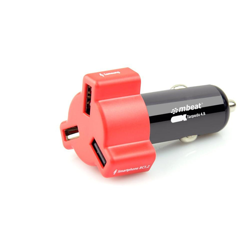 mbeat RED color 4.8A/24W triple ports car charger