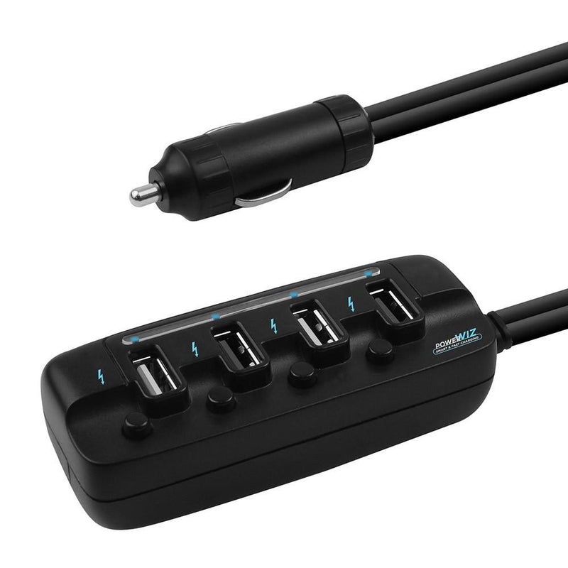 mbeat 4-Port 40W rapid car charger with ON/OFF switches