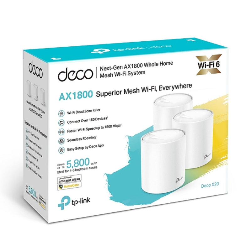 TP-Link Deco X20 Wi-Fi 6 Whole-Home Mesh System - 3 Pack, MU-MIMO, Dual-Band AC1800, Parental Controls, Antivirus, QOS
